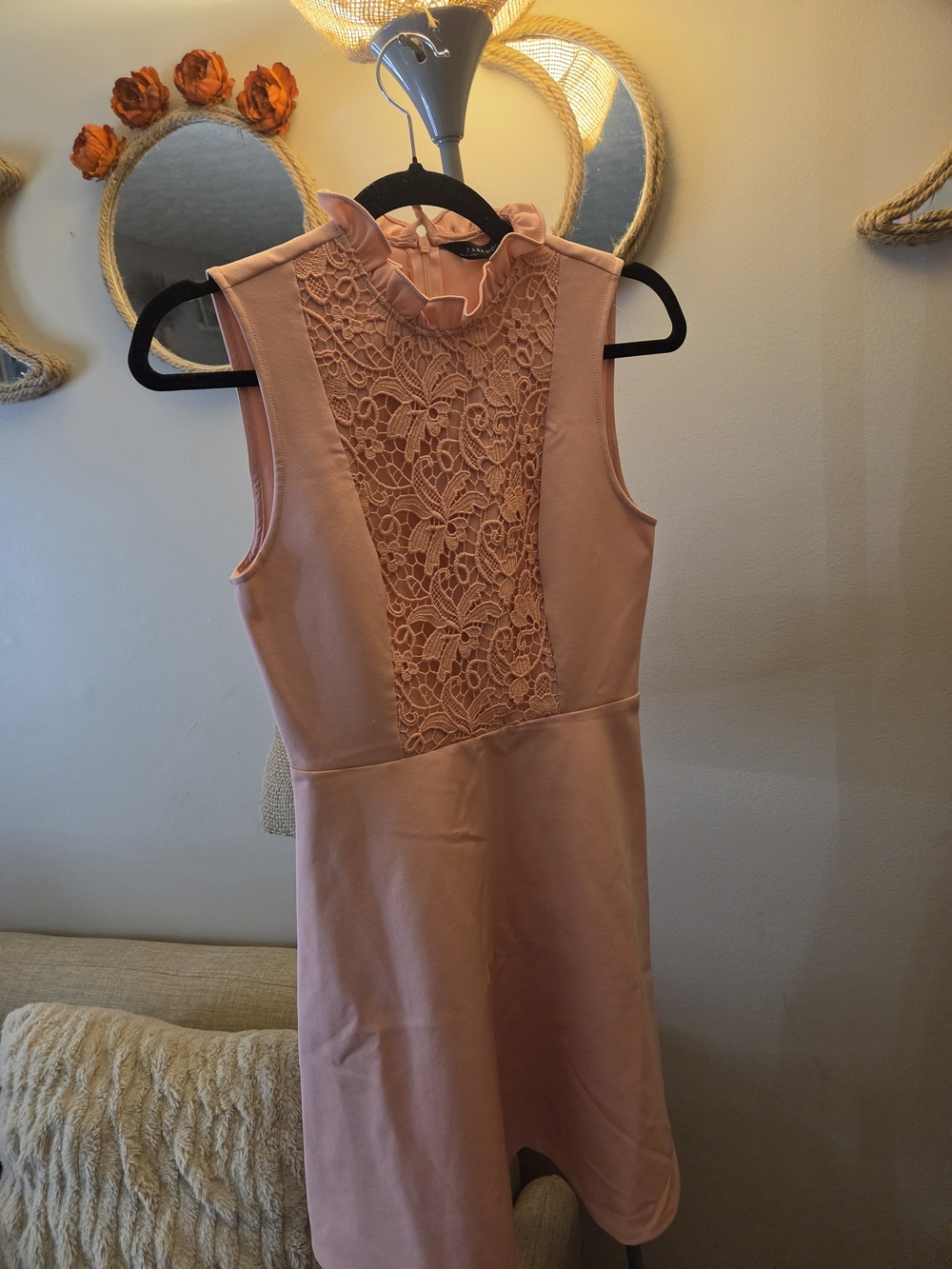 Zara Blush Lace-Back Midi Dress